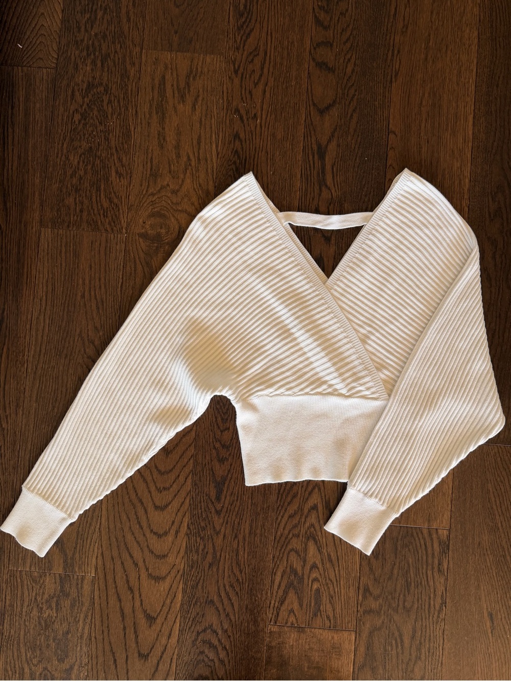 Love Tree Cream Ribbed Wrap Pullover Sweater